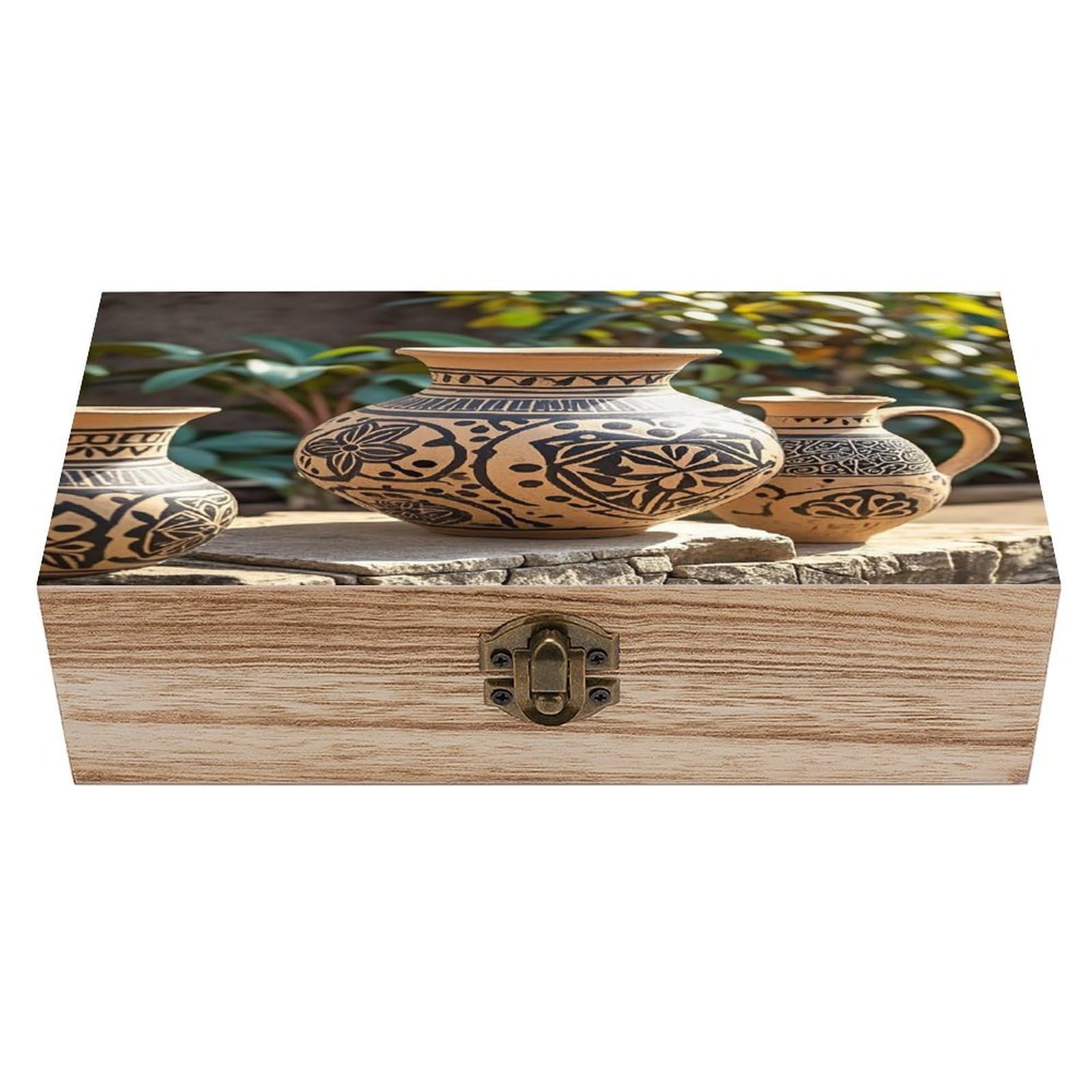 Ahdyr As Pic Africa Ethnic Pottery Wooden Jewelry Box Personalized Wood Keepsake Box Large Decorative Wooden Storage Boxes With Hinged Lid Rustic Style Wood Jewelry Organizer For Desk Home Office