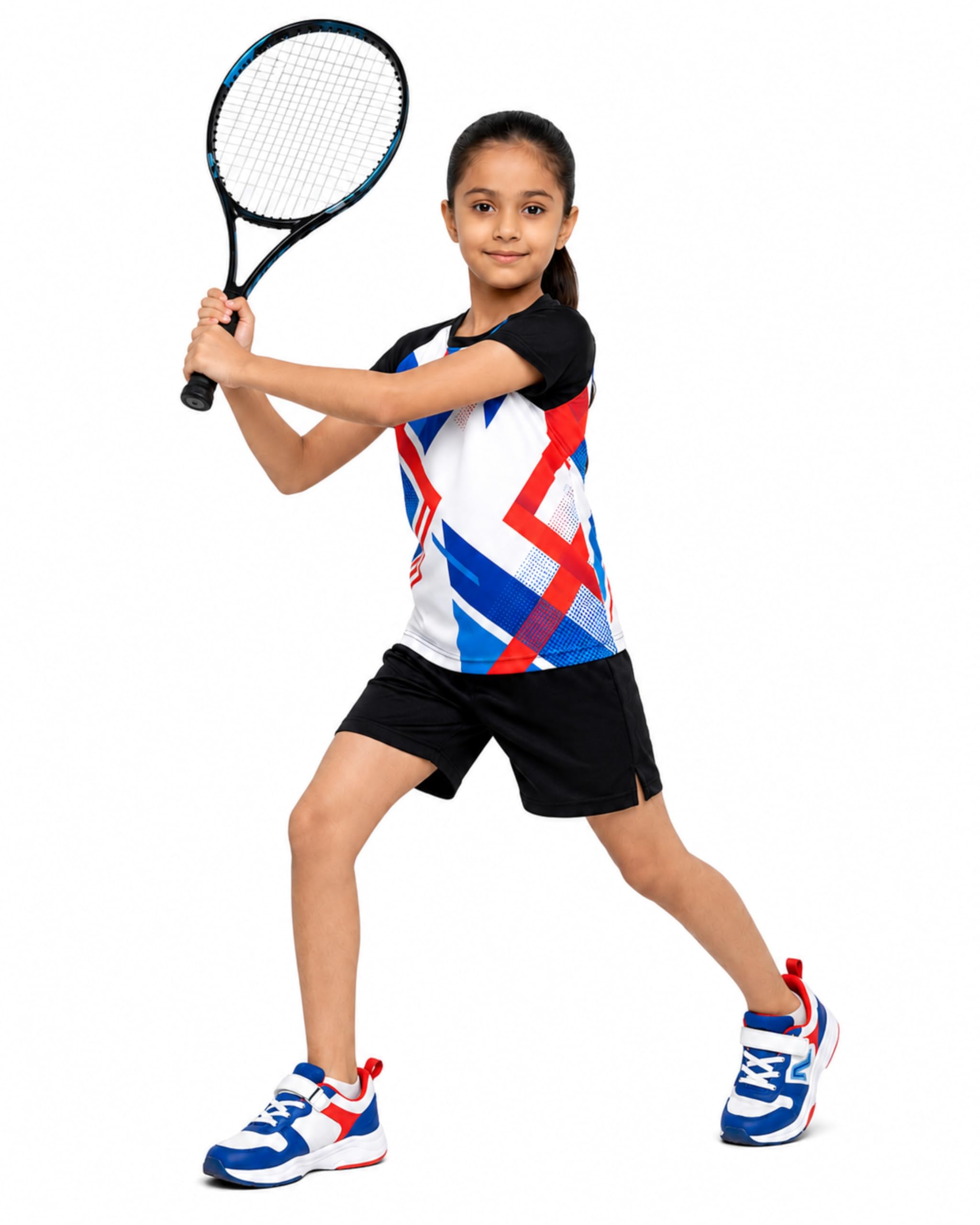 Girls Tennis T-Shirt & Shorts Set for 4-15 Years | Quick Dry Breathable Lightweight Sportswear | Kids Tennis & Badminton Activewear-image-15