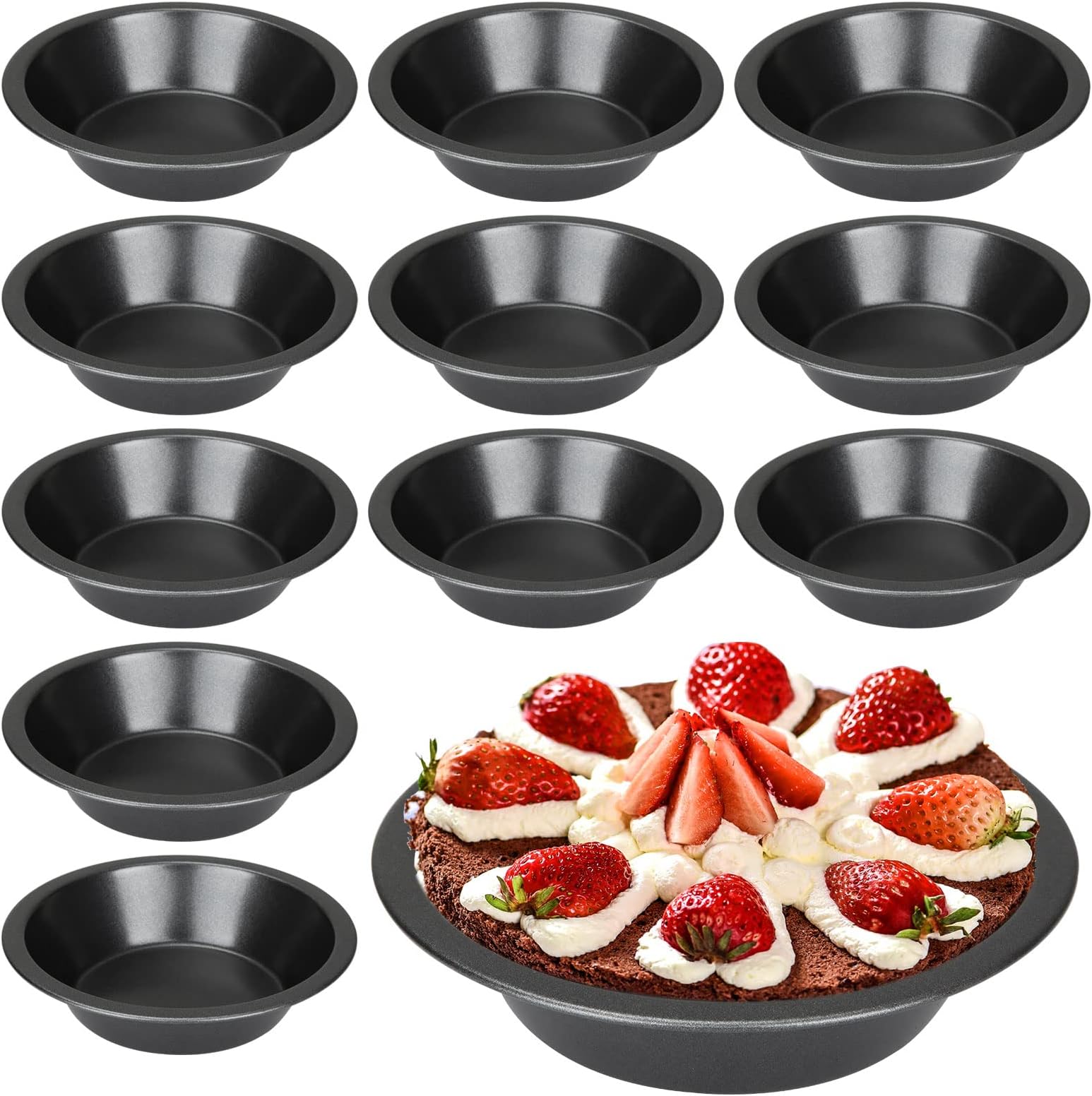 GOYADA 12PCS 4 Inch Pie Quiche Dishes Tins Individual Round, Carbon