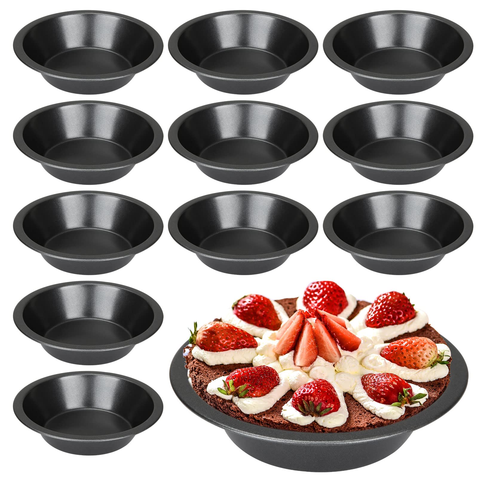 GOYADA 12PCS Pie Dishes, Mini Quiche Dishes Individual Round, Carbon Steel Non Stick Mini Tart Tins