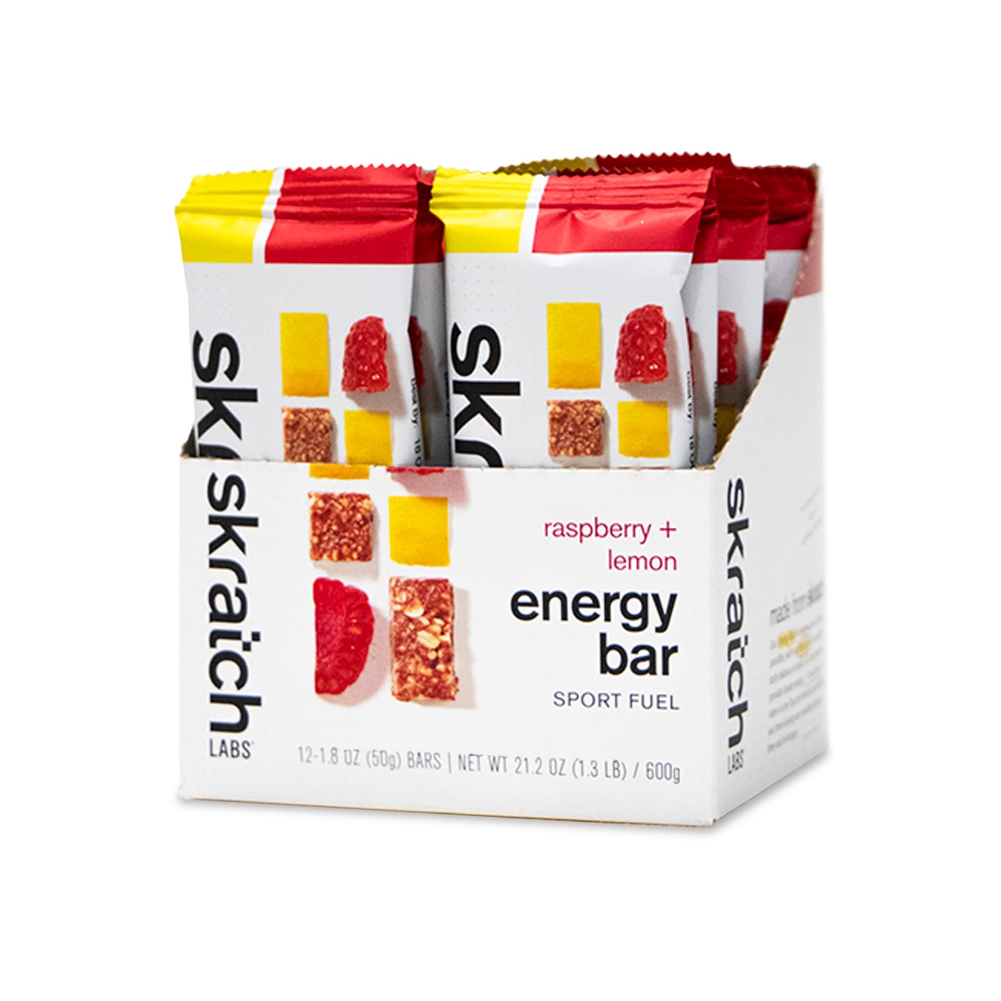 SKRATCH LABS Energy Bar | Raspberry + Lemon (12 pack) | Plant Based Healthy Snack | Low Sugar - 4g Protein | non-gmo, gluten free, soy free, vegan, kosher