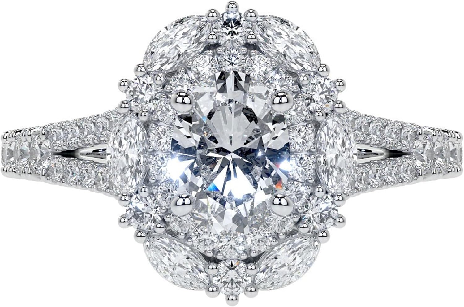 4.50 CT Oval Cut Moissanite Engagement Halo Ring Split Shank Wedding Ring For Women Unique Four Prong Cathedral Setting 925 Sterling Silver,Solid 10K/14K/18K Gold Ring