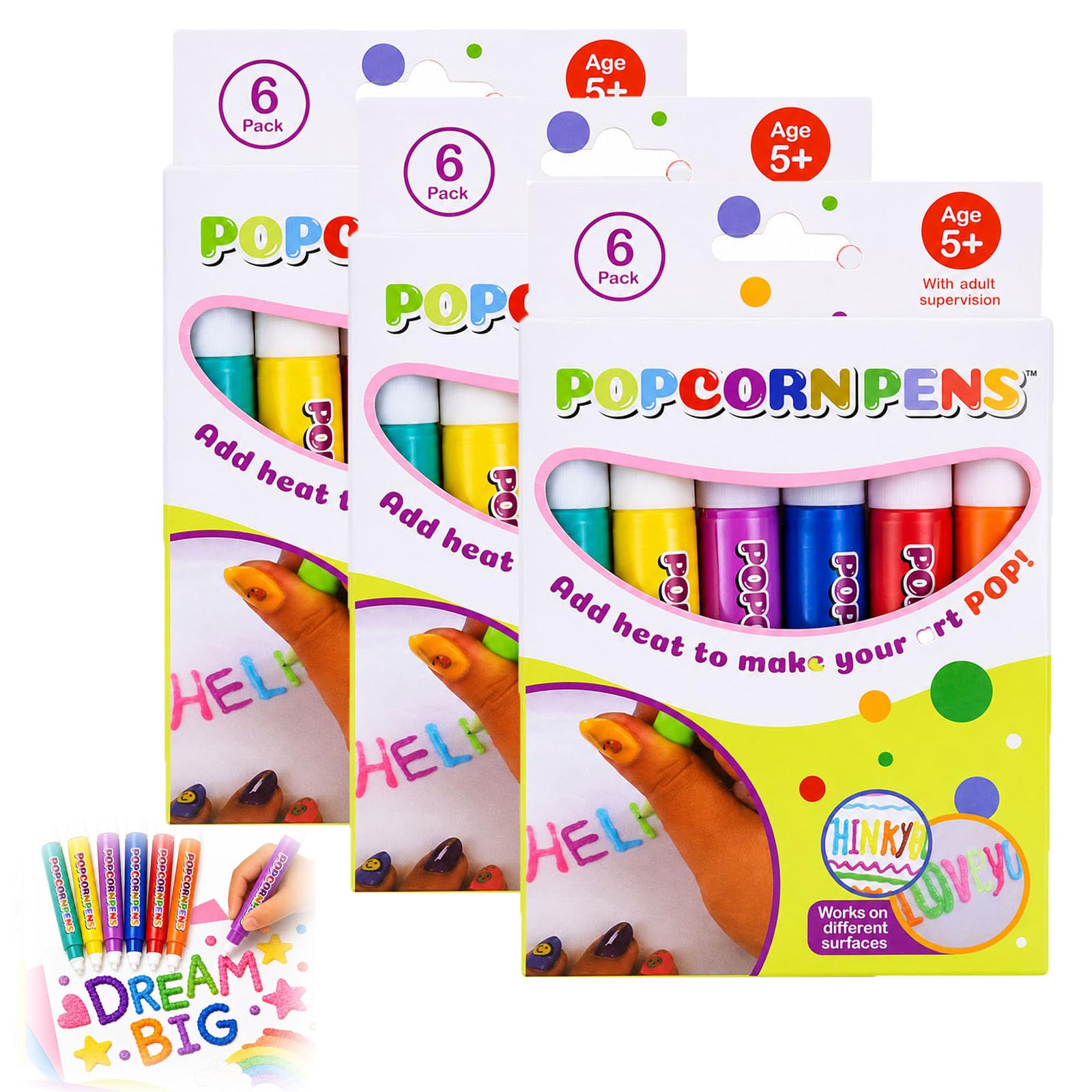 6/12/18PCS Magic Popcorn Pen Puffy, DIY Bubble Popcorn Drawing Pens (3PCS)