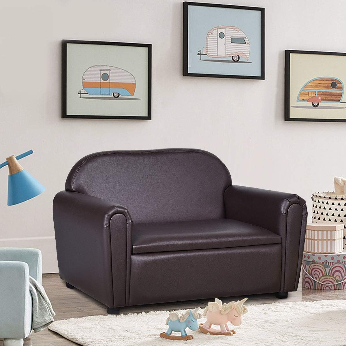 Kids Couch, 1 Double Seat Children's Sofa w/Under Seat Stora, PU