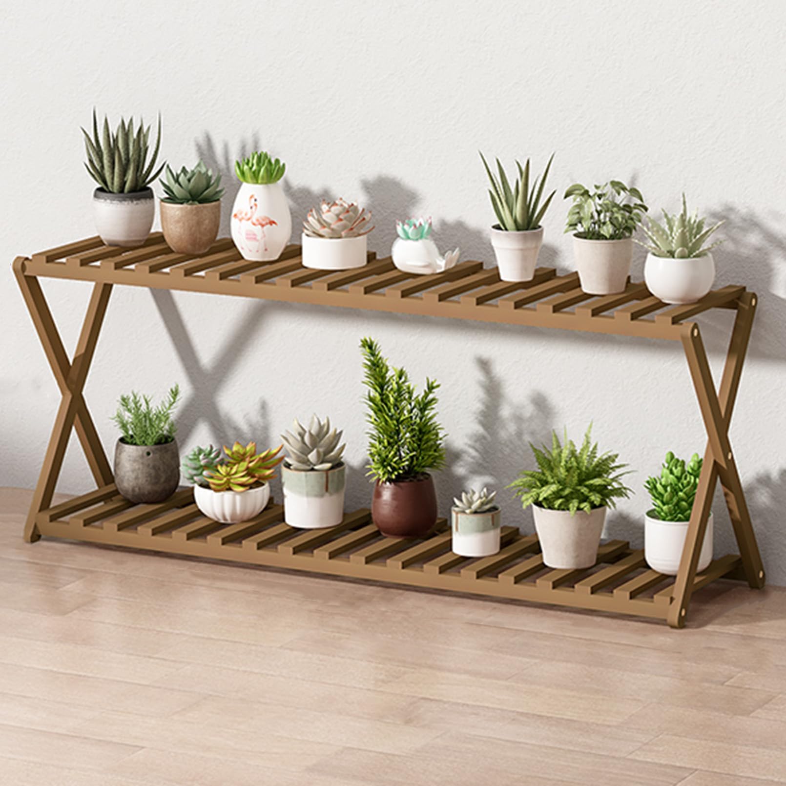 Support pour plantes suspendu en bambou marron rustique pliable