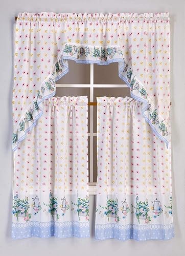 Miniatura 12 de Diamond Home Linens Juego de 3 niveles de cortina de cocina impresos y cenefa de 36 pulgadas de largo (negro/gallo)