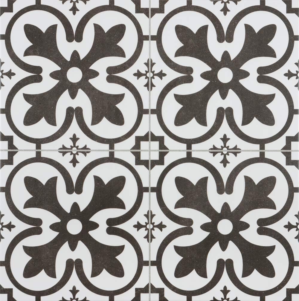 18x18 Vavien Pattern Tile Made in Spain Genuine Ceramic White/Black