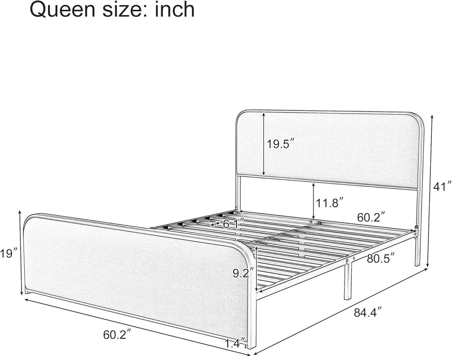 Harper & Bright Designs Queen Size Gold Metal Bed Frame with Curved Upholstered Headboard and Footboard, Queen Platform Bed with Under Bed Storage, No Box Spring Needed, Easy Assembly, Beige
