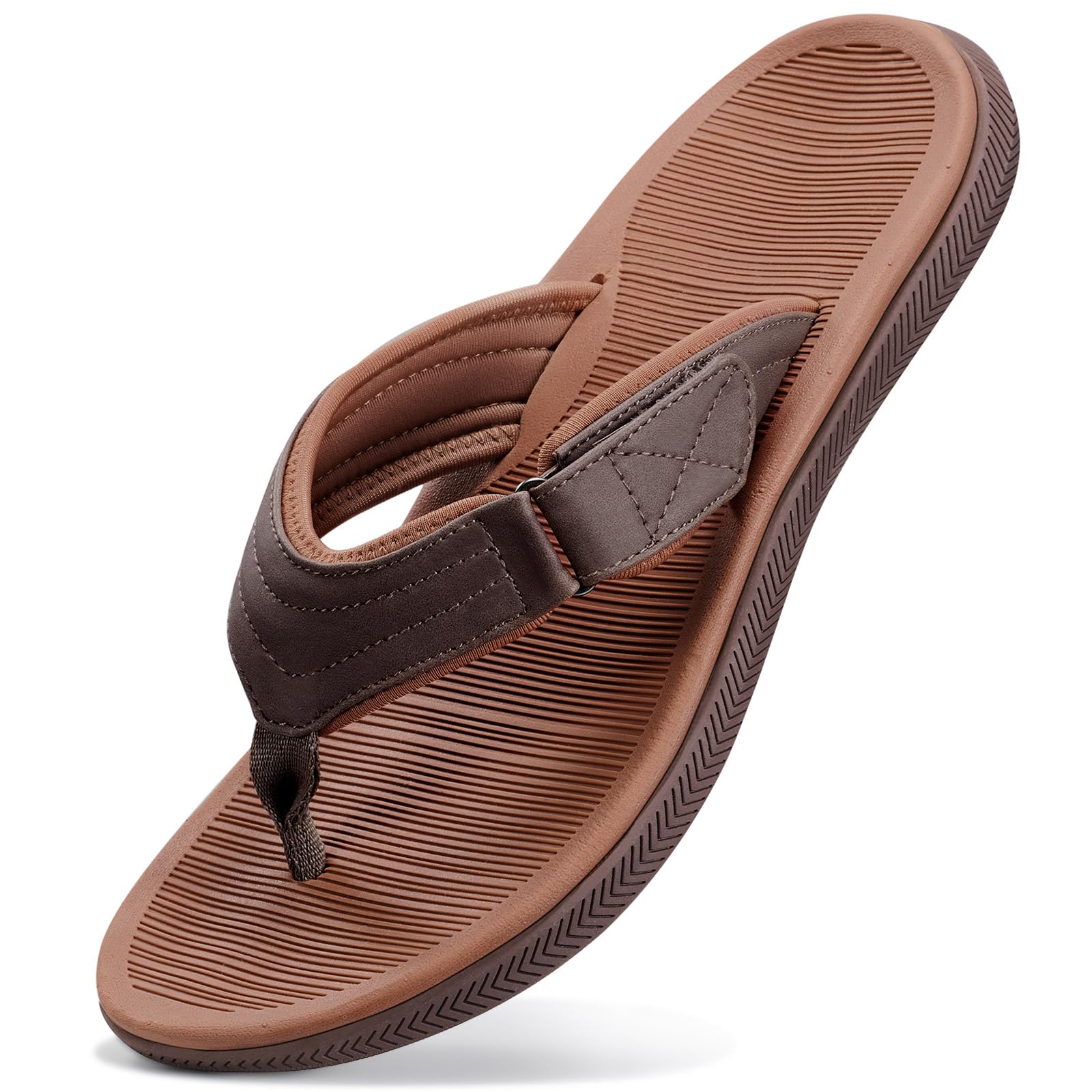 ZURIN Beach Flip Flops for Men, Rubber Mens Sandals with Arch Support, Waterproof Leather Thong Sandals Slip On with Adjustable Straps Soft Cushion Footbed Summer Indoor Outdoor — view 10