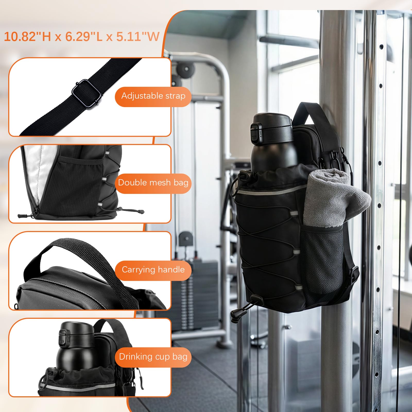 Sac Magnetique Salle De Sport avec Porte Gourde 1.5L, Sac Bandouliere Homme Femme pour Fitness, Musculation Et Running, Pochette Etanche pour Telephone Et Accessoires Sport