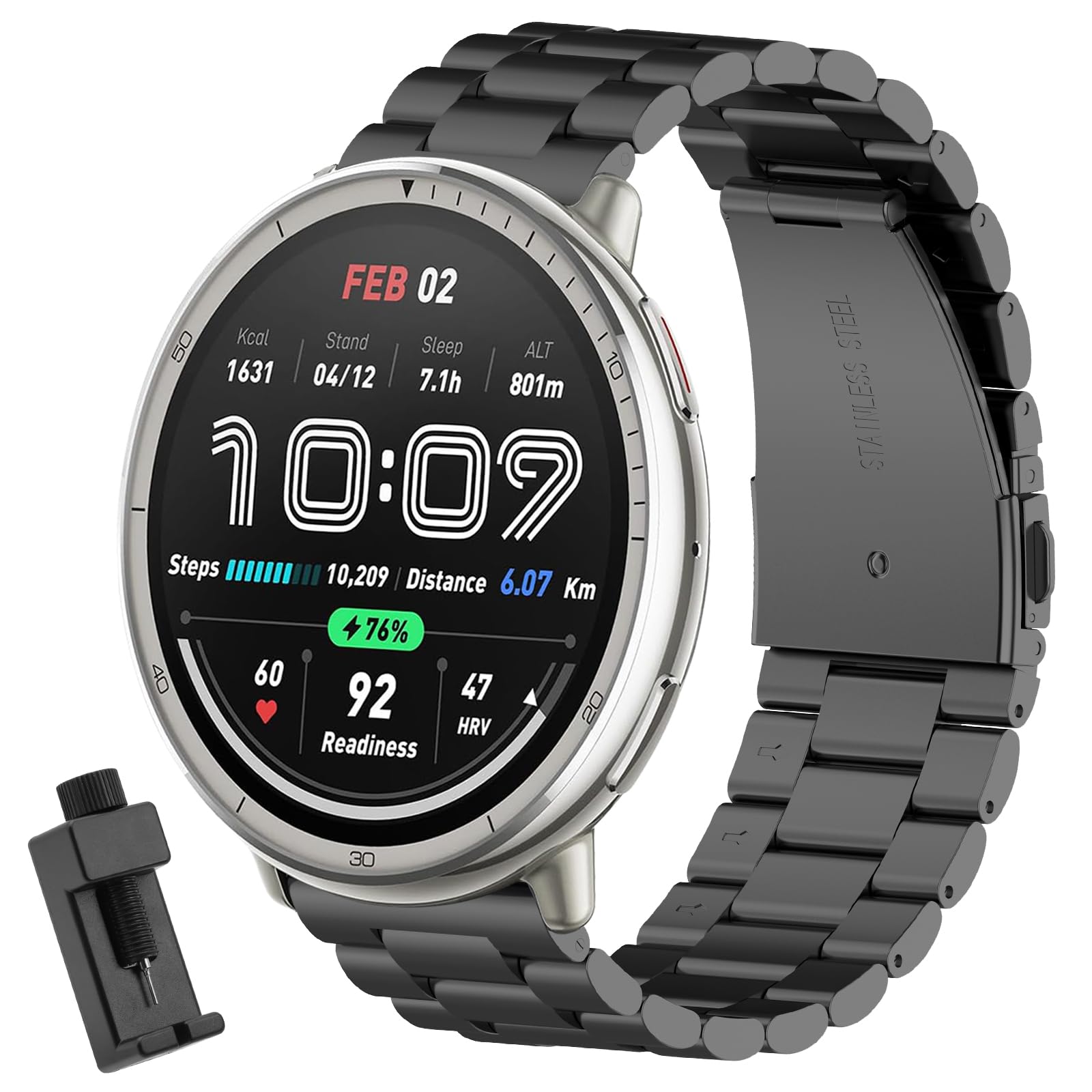 Correa Compatible con Amazfit Active 2/Active/Active 3 Premium/GTS/GTS 2/Garmin Vivoactive 5, 20mm Metal Pulsera de Repuesto de Acero Inoxidable para Amazfit Active 2.(No host)