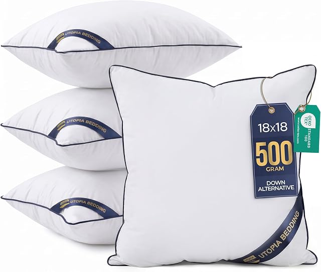 Utopia Bedding Lancer des inserts d'oreiller (paquet de 4, Blanc), 18 x 18 Oreillers intérieurs décoratifs pour canapé, lit, canapé, coussin Sham Stuffer