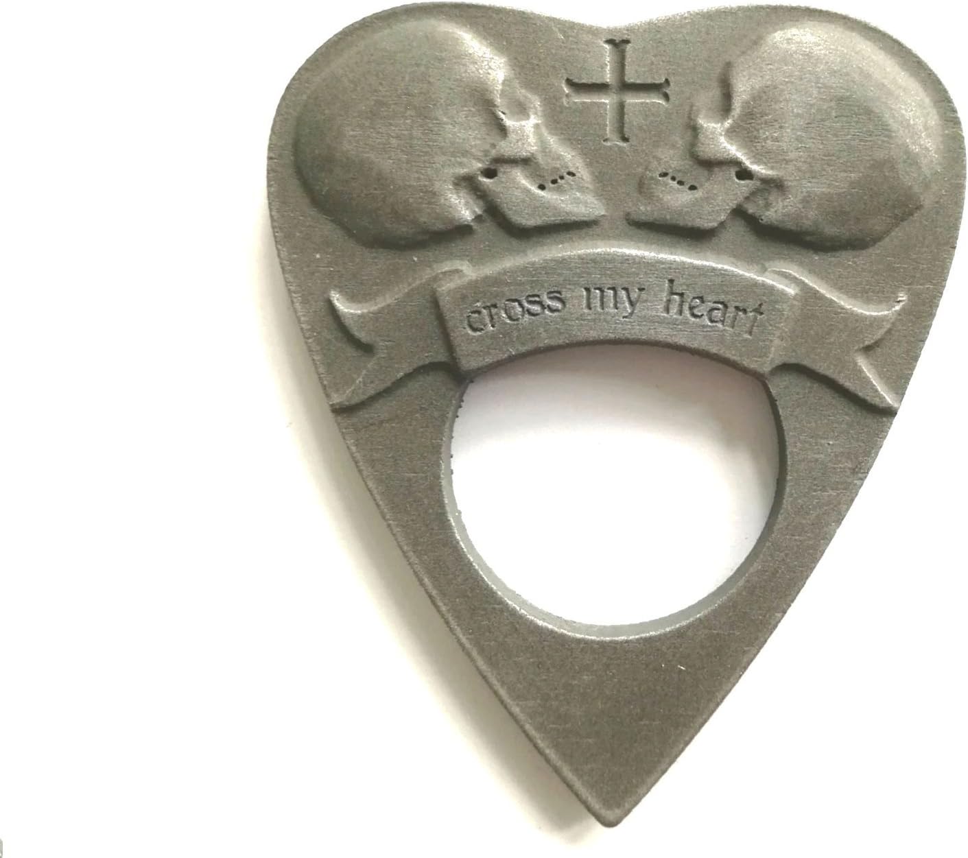 Planchette featuring Cross My Heart Skull design with Brushed Metal-Look Finish, For Use With Ouija Board, Talking Board, Board Game Piece