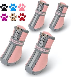 QUMY Small Dog Shoes Boots for Puppies - Waterproof Paw Protectors, Anti-Slip Soles for Snow, Hot Pavement, Rain & Indoor Floors - Pink