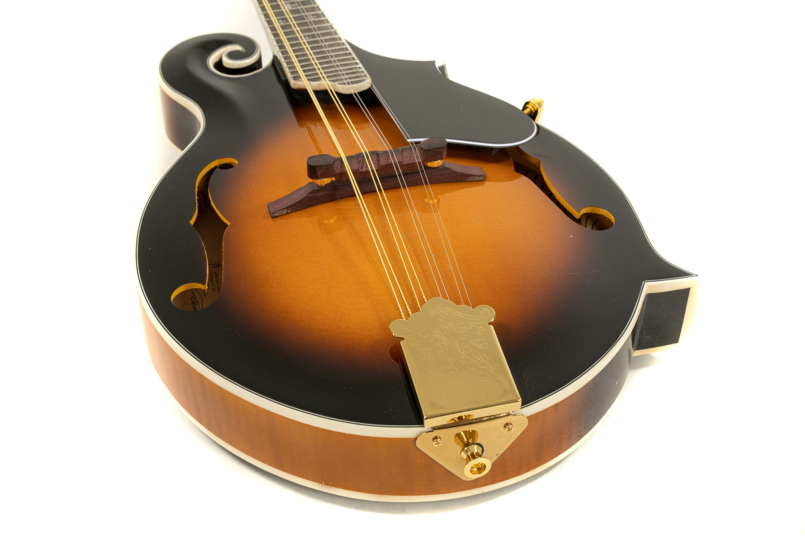 GEWA Mandolino F-2 Premium - Tavola armonica in abete massello - Fondo/fasce in acero massello - Fondo marezzato - Incl. custodia Premium - Finitura lucida Vintage Sunburst