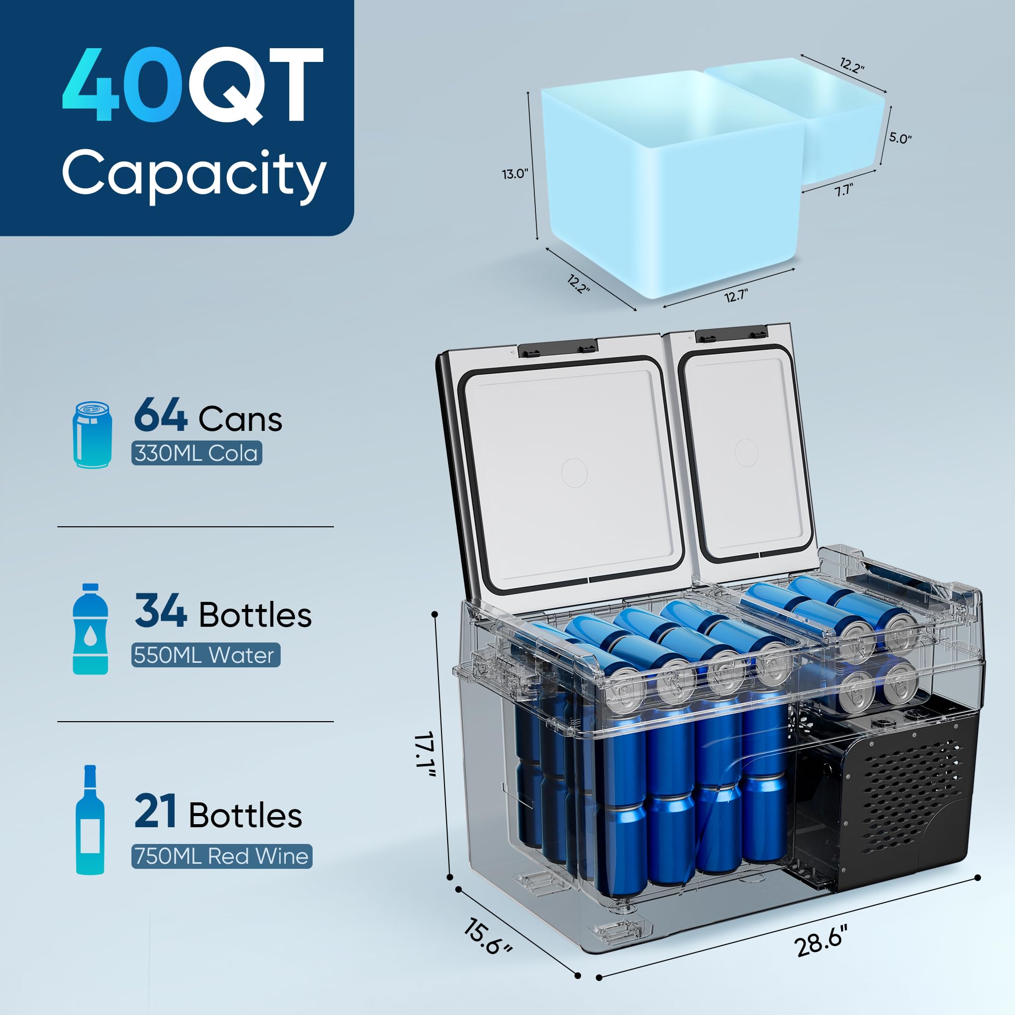 12 Volt Refrigerator Car Fridge - 40QT 38L Dual Zone Electric Cooler Car Refrigerator -4 68 Portable Refrigerator — view 3