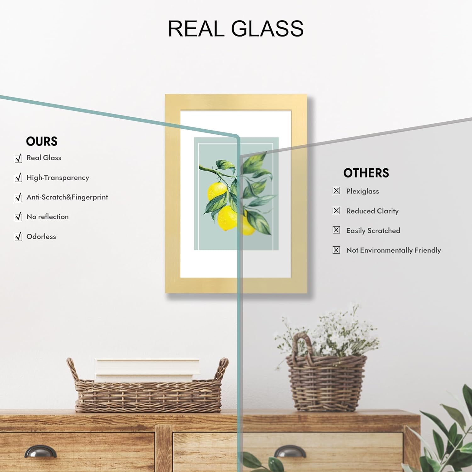 11x14 Picture Frame Set of 2, Made of Real Glass and Gold Wooden Frame - Display Pictures 8x10 with Mat or 11x14 Without Mat, 11 by 14 Photo for Wall Mounting - Image 5