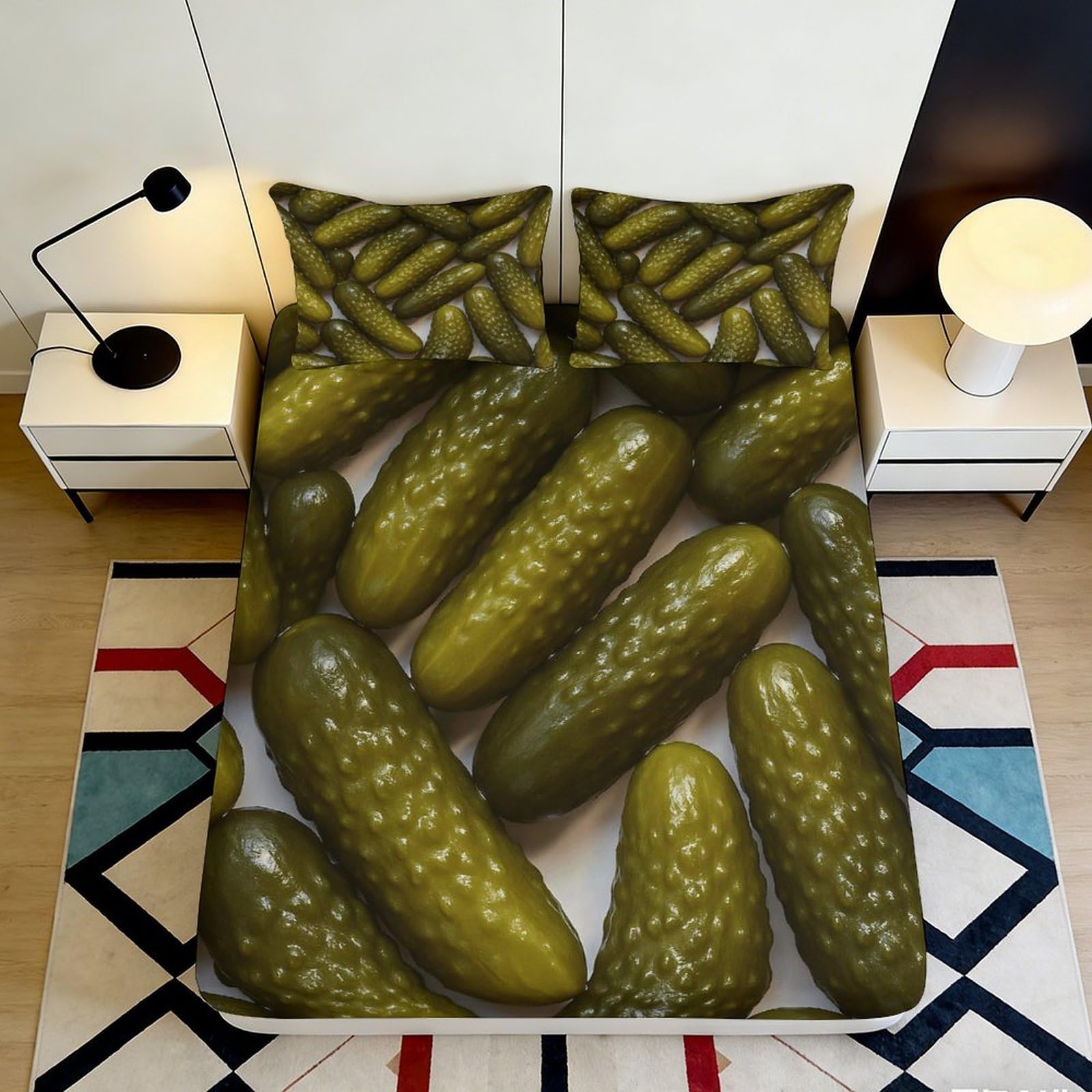 3D Printed Pickle Pattern Fitted Sheet Microfiber Soft Breathable Cucumber Art Mattress Cover for Bedroom Dorm Mattress Protection Decor 90x200x25cm
