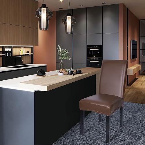 Vista 9 de Mocca - 2 fundas de cuero impermeable y resistente al aceite para silla, de piel sintética sólida, para cocina, comedor (negro)