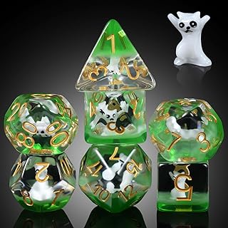 Enchanting Cat Dice Set D&D, DNDND 7PCS Resin DND Dice with Velvet Bag for Dungeons and Dragons Role Playing Games and Tabletop Games（Enchanting Cat