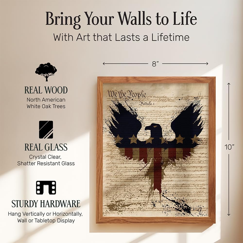 American Pride Dictionary Wall Art FRAMED - 8X10 US Constitution Poster for Office or Home Decor - Patriotic Gift for Americana Fans - Vintage Decoration - Memorial, Veterans Day or 4th of July Print