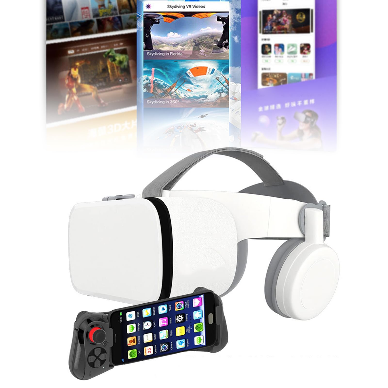 Occhiali per Realtà virtuale 3D, Occhiali per Realtà virtuale universali, Nuovi e Comodi Occhiali 3D VR, Cuffie da Gioco VR, per Adolescenti, Adulti, Ragazzi,White