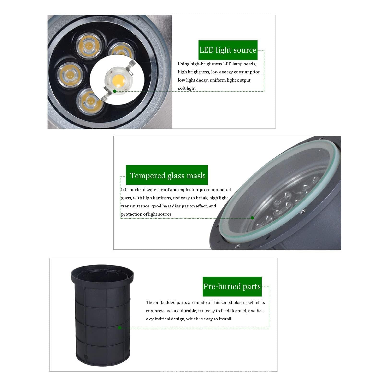 Lampa ogrodowa - zewnętrzna wpuszczana reflektor LED, wbudowany reflektor LED z regulowanym oświetleniem podziemnym AC85-265V, wodoodporne oświetlenie ogrodowe IP65, do okrągłej lampy krajobrazowej