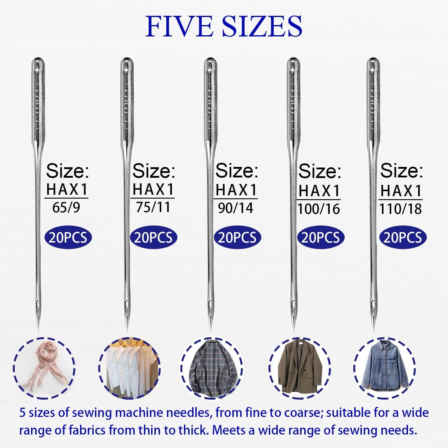SSS Sewing Machine Needles Pack of 50 – Universal Needles for Singer, Brother, Janome | Sizes 65/9, 75/11, 90/14, 100/16, 110/18 | with Free Inch Tape & Bobbins | Home Sewing Machine Needles Set — Amazon image 2