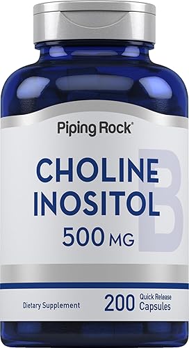 Piping Rock Suplementos de inositol de colina | 500 mg | 200 cápsulas | Bitartrato de colina y mio-inositol | Sin OMG, sin gluten
