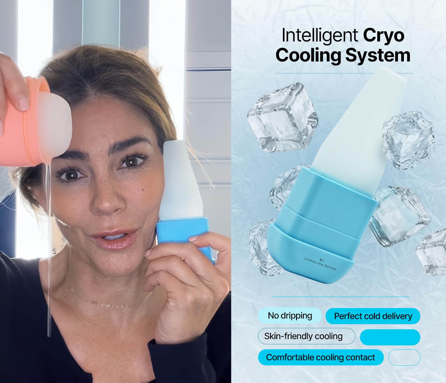 ICE FACE by CAAM BEAUTY | Facial Cryotherapy Roller for “Face & Neck | No-Drip Silicone | Depuff, Firm & Tone | Patented | Designed by Carolina Reyes