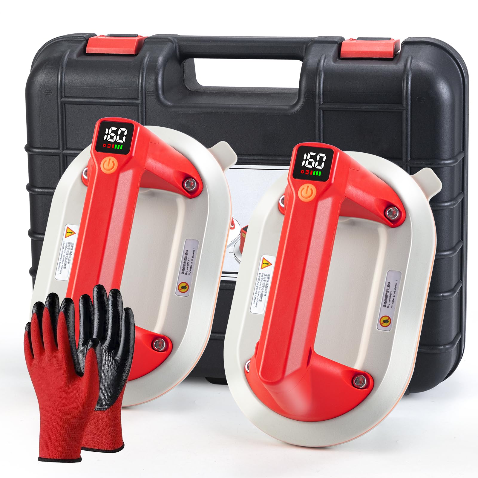 2 pezzi Ventosa Elettrica 160KG con Display LCD,Batteria Ricaricabile 1300mAh,Fino a 7 Ore di Autonomia, in Silicone,per Piastrelle, Vetro, Marmo-Sollevatore a Vuoto per Superfici Lisce