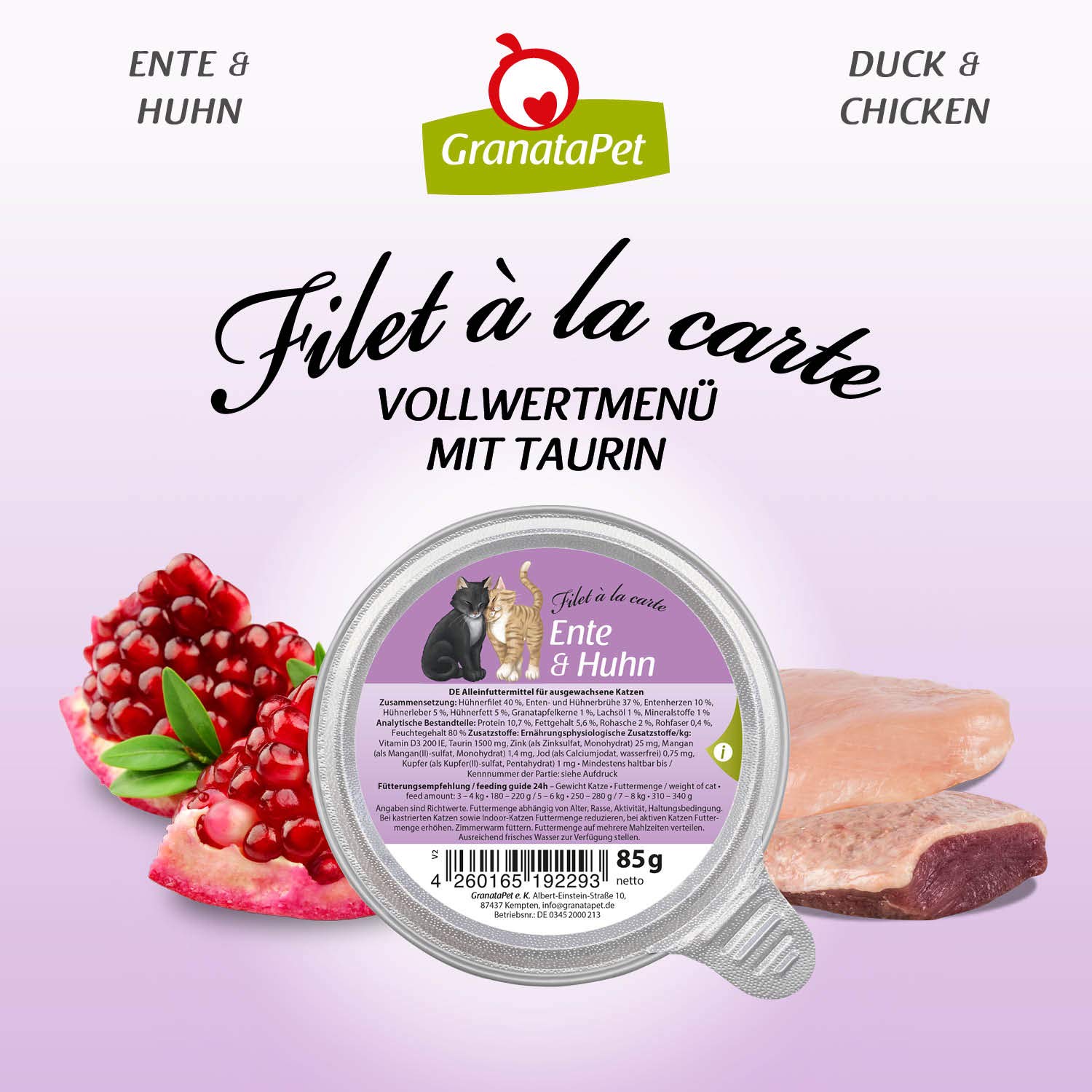 GranataPet Filet à la carte Multipack, pakiet testowy mokrej karmy dla kotów, filety bez dodatku zbóż i bez cukru, pokarm dla kotów o wysokiej zawartości mięsa, 6 x 85 g