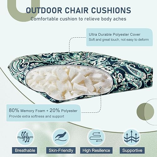 Miniatura 2 de downluxe Cojines para sillas de exterior, impermeables, copetudos, rellenos de espuma viscoelástica en forma de U para patio, 19 x 19 x 5 pulgadas,