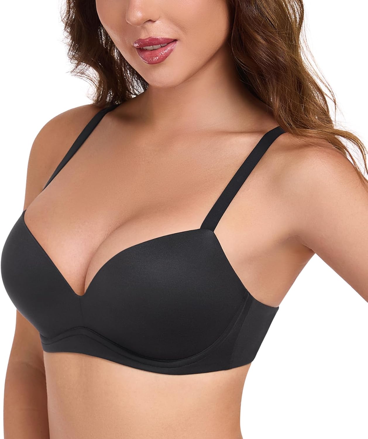 Lemorosy Women's Push Up Wireless Bra Comfortable No Underwire Plunge Padded with Support and Lift