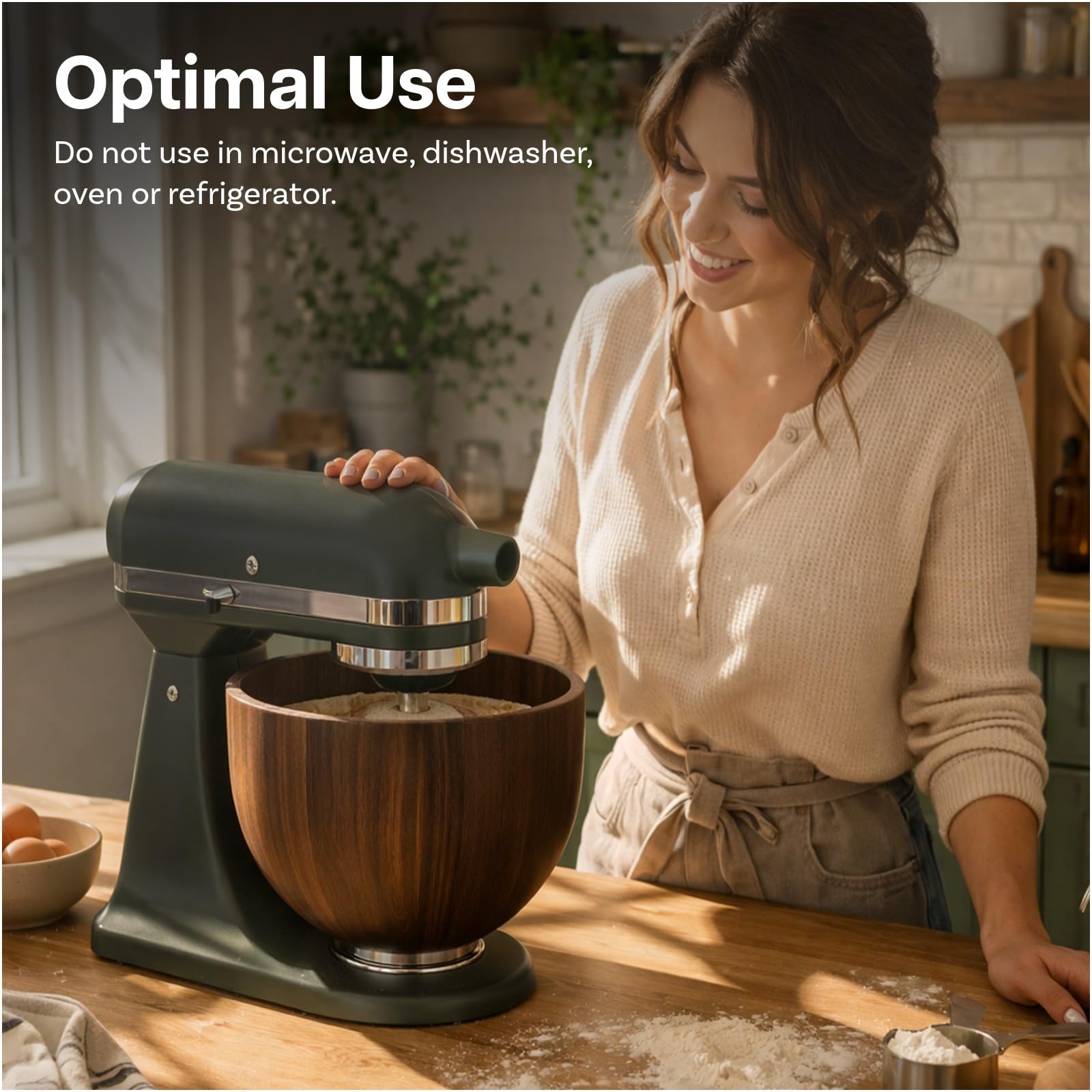 Drewniana Miska do Mieszania do KitchenAid 4,5-5 Quart Miksery Stojące z Uchylną Głowicą od MMOBIEL – Miska z Naturalnego Drewna Akacjowego z Podstawą ze Stal Nierdz. 5QT – Dekoracyjna i Funkcjonalna