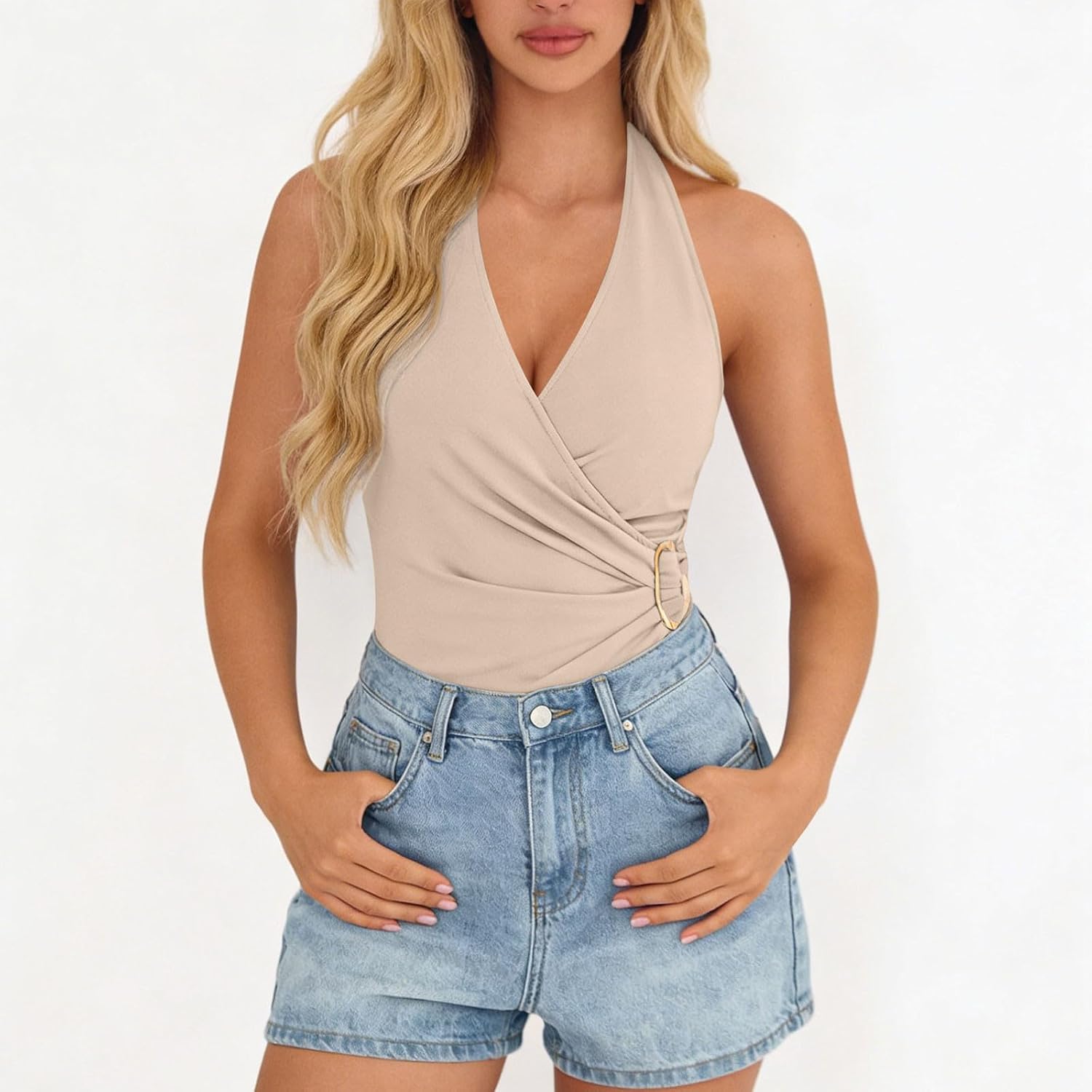 Tank Tops for Women's 2026 Trendy V-Neck Ruched Slim Fit Sleeveless Tunic Top Dressy Casual Vest Blouse T-Shirts