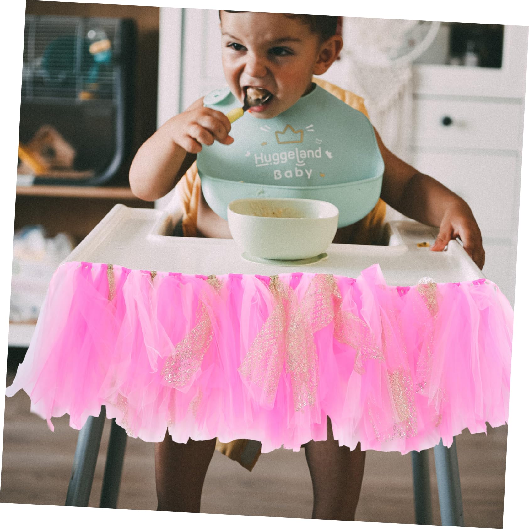FUNOMOCYA High Chair Skirt Set Pink Tutu Shower Chair Decorations First Birthday