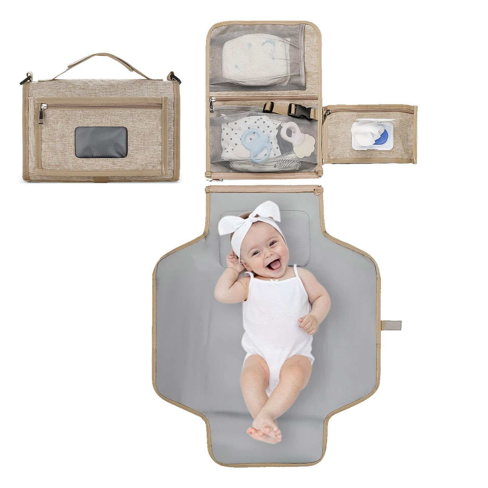Changing Mat Portable | Waterproof Changing Station Wipes Pocket Detachable - Foldable Travel Changing Station with Large Capacity, Fits Car Seats and Strollers