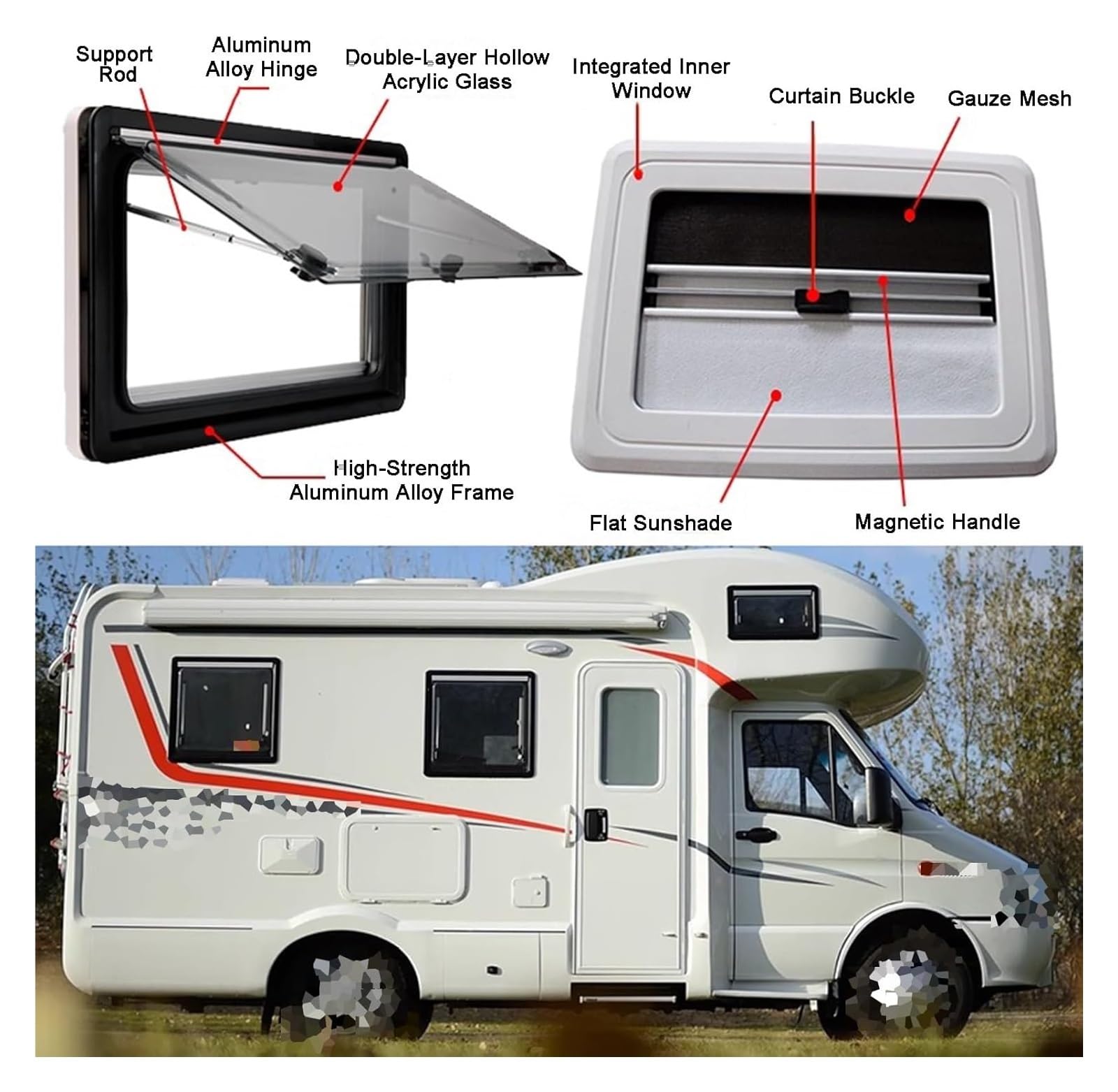 Dachausstiegsfenster Wohnmobilfenster, Wohnwagen-Seitenfenster Mit Verdunkelungsvorhängen, Klappbares Schaufenster for Lastenanhänger, Wohnmobilreisen, Lastentransporter(1300x550mm)