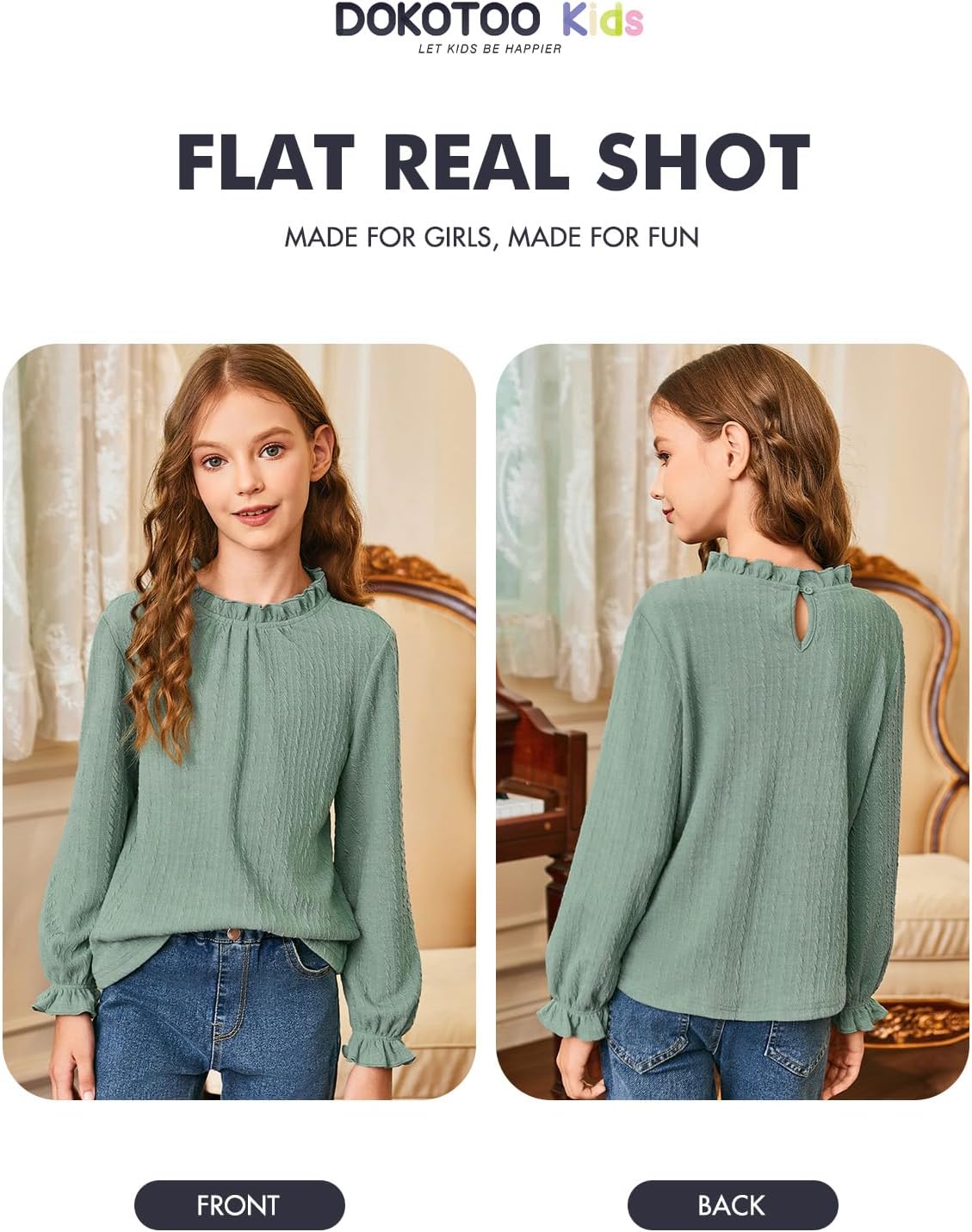 DOKOTOO KIDS Girls Tops Fall Cute Ruffle Blouses Size 6-15 Years Old