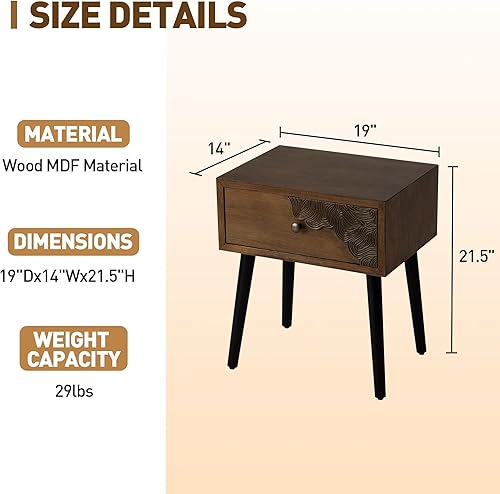 Miniatura 11 de COSIEST Mesita de noche, mesa auxiliar rústica con 3 cajones, mesita de noche de madera vintage con patas sólidas, mesa auxiliar moderna para Patrón