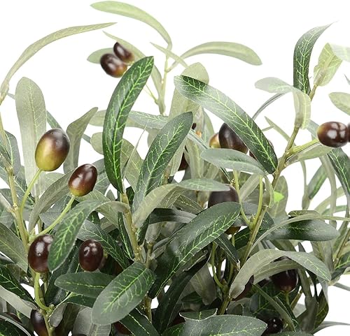 Miniatura 4 de BohoSM Paquete de 5 ramas de olivo, plantas artificiales, tallos verdes, hojas de olivo, frutas falsas, plantas de seda, tallo de olivo sintético