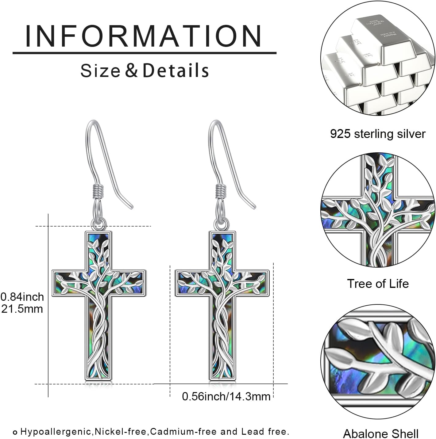 Mountain Mustard Seed Earrings for Women 925 Sterling Silver Abalone Shell Cross Dangle Drop Earring Christian Jewelry Outdoor Birthday Gifts - Image 6