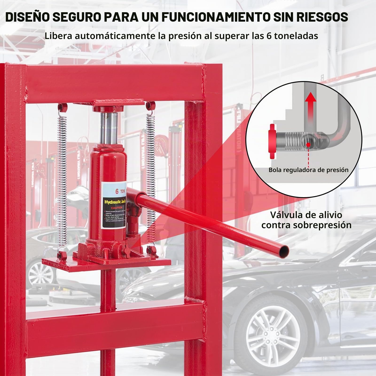 GarveeTech Prensa Hidráulica De Taller h-Frame - Mesa Ajustable En Altura - Operación Segura con Válvula De Seguridad - Extracción Profesional De Cojinetes, Casquillos y Engranajes - Incluye Bandejas