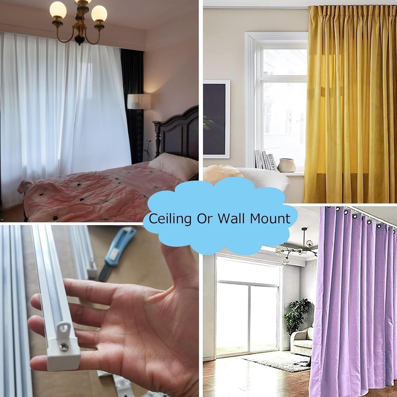 Heavy-Duty Aluminum Curtain Track System - Flexible Ceiling or Wall-Mounted Curtain Rails with Smooth-Glide Rollers, Complete Black Curtain Rod Kit for Easy Installation, 260cm Long