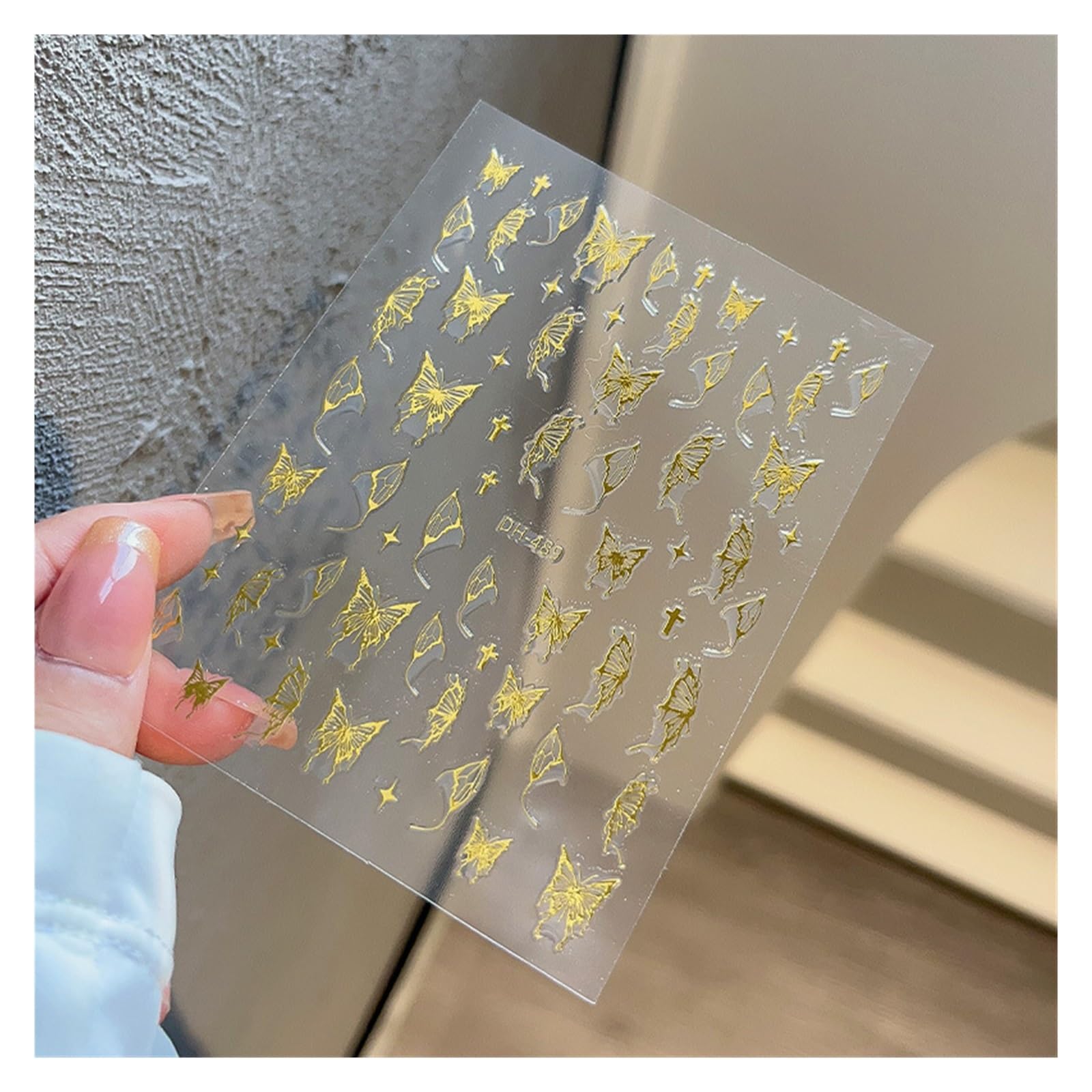 10pcs Pink Purple Aurora Shell Butterfly Nail Stickers Shiny 3D Butterflies Decals 8 * 10cm Adhesive(Rose)
