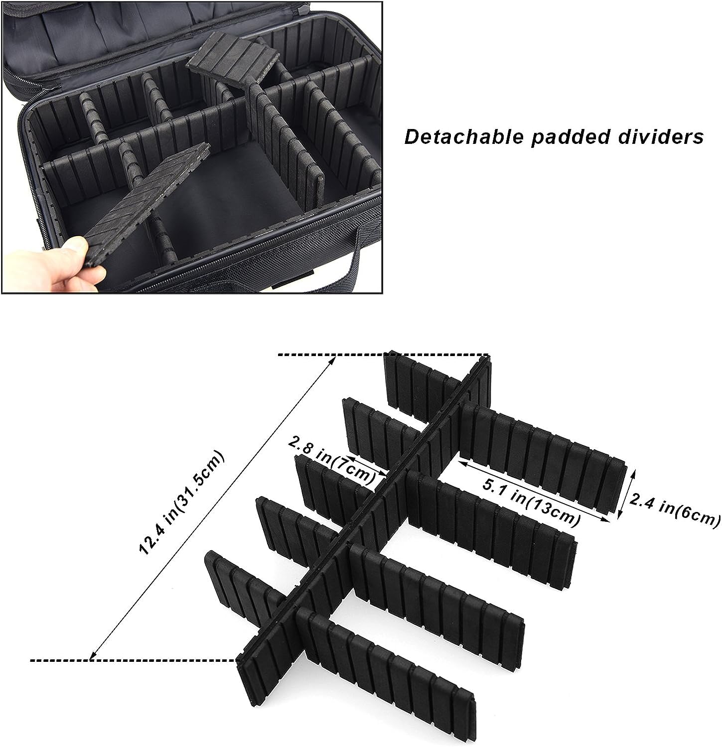 NFI essentials Cosmetic Case Large Makeup Bag Professional Train Case 16" Travel Make up Organizer Brush Holder Water Resistance Makeup Artist, 3 Layer with Adjustable Strap - Image 7 thumbnail