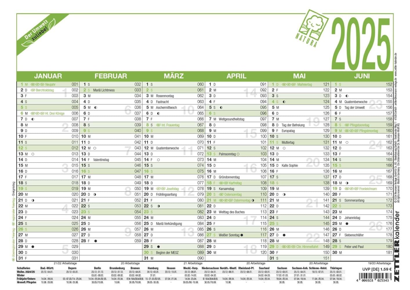 zettler-workday-calendar-2025-recycling-29-7-x-21-cm-poster-calendar-with-6-months-on-1-page-moon-phases-working-days-daily-and-week-counting-holiday-dates-and-german-calendar