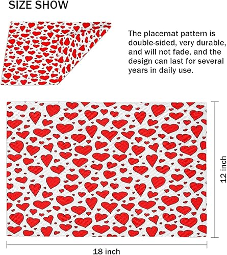 Miniatura 3 de Love Heart - Juego de 6 manteles individuales de tela de 12 x 18 pulgadas, manteles individuales cuadrados para mesa de cocina, resistentes al