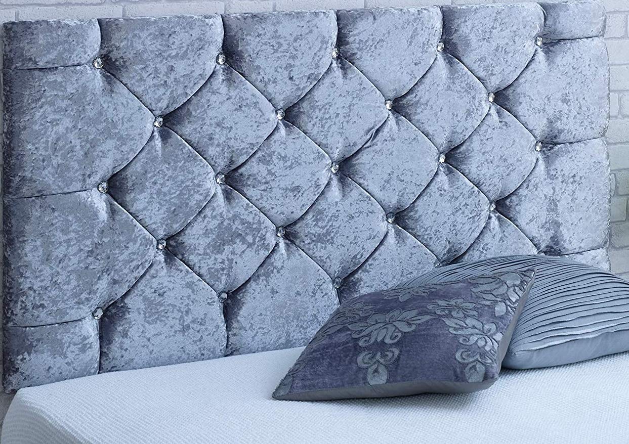 mm08enn Beautiful Soft Plush Fabric Chesterfield Diamante 26" Height Headboard (4ft Small Double, Mustard Plush Fabric)